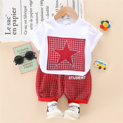 Toddler Boy Cotton Pentagram Color-block Top & Shorts
