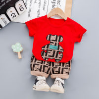 Baby Boy Bear Print Short-sleeve Top & Letter Print Shorts  Red