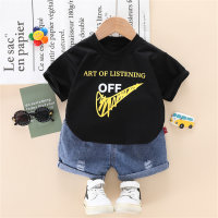 Toddler Boy Thin Letter Color-block Top & Shorts  Black