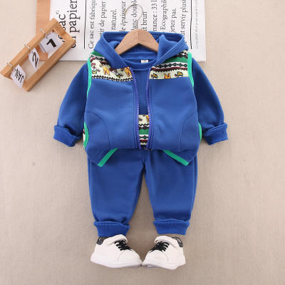 3-piece Toddler Boy Color-block Patchwork Bear Pattern Sweatshirt & Hooded Zip-up Jacket & Matching Pants