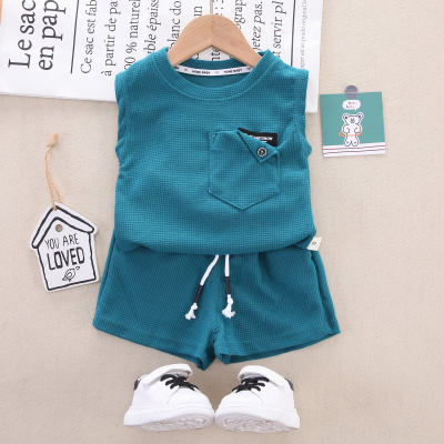 2-piece Toddler Boy Pure Cotton Solid Color Vest & Matching Shorts