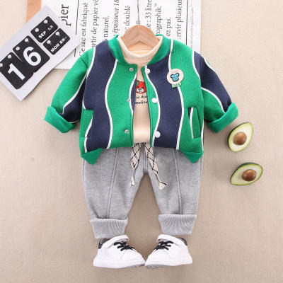 3-piece Toddler Boy Pure Cotton Bear Pattern Top & Color-block Button-up Jacket & Pants
