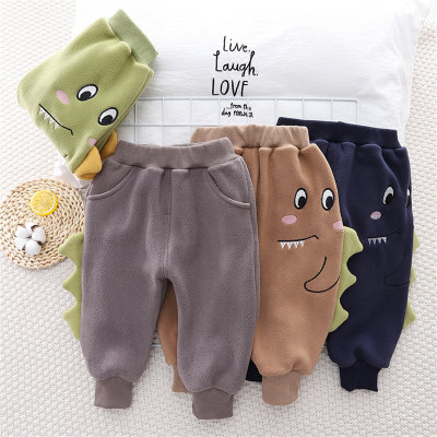 Toddler Boy Solid Color Dinosaur Style Fleece-lined Pants