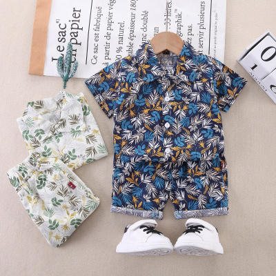 2-piece Toddler Boy Allover Floral Printed Short Sleeve Shirt & Matching Shorts