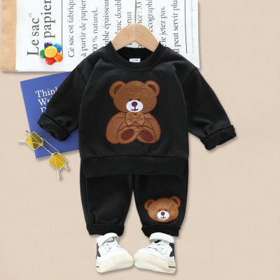 Top e pantaloni a maniche lunghe con applicazione di orsetto per neonato
