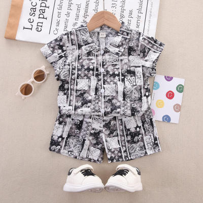 2-piece Toddler Boy Pure Cotton Tie Dyed Short Sleeve Shirt & Matching Shorts