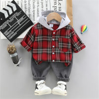 Children's spring fashion plaid hooded corduroy trousers suit  Red