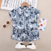 2-piece Toddler Boy Pure Cotton Tie Dyed Short Sleeve Shirt & Matching Shorts  Blue