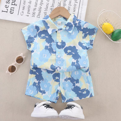 2-piece Toddler Boy Allover Floral Printed Short Sleeve Shirt & Matching Shorts