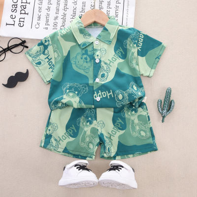 2-piece Toddler Boy Cartoon Printed Short Sleeve Shirt & Matching Shorts