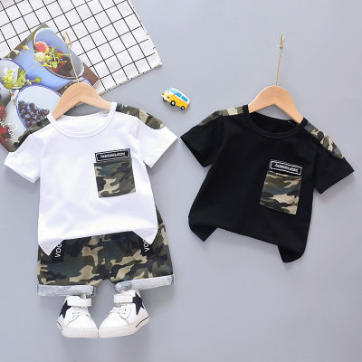 Blusa de manga curta e shorts de camuflagem para bebê menino