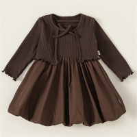 2-piece Toddler Girl Solid Color Knit Cardigan & Solid Color Sleeveless Dress  Brown