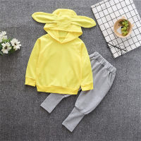 2-piece Toddler Boys Solid Color Cute Ears Hoodie & Solid Color Sweatpants  Yellow