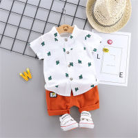 Infant and toddler summer fashion beach style all-over printed cactus shirt short-sleeved suit  White