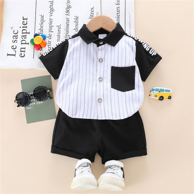 Baby Boy Stripes Color-block Lapel Shirt & Solid Colour Shorts