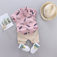 Baby Boy Feather Print Short-sleeve Shirt And Pant  Pink