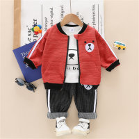 Baby Top & Bear Printed Jacket & Pants  Red