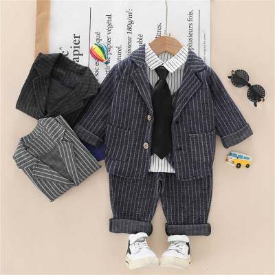 Toddler Vertical Stripes Lapel Suit & Shirt & Pants & Vest
