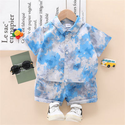 Toddler Boy Camouflage Lapel Color-block Top & Shorts