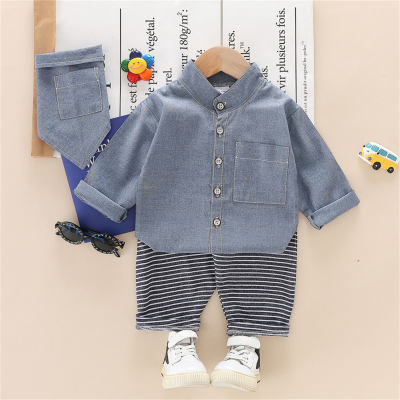 Baby Solid Color Shirt & Stripes Pants