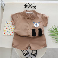 2-piece Toddler Boy Pure Cotton Bear Style Short Sleeve Shirt & Matching Shorts  Brown