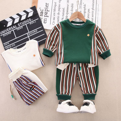 2-piece Toddler Boy Pure Cotton Color-block Stripe Patchawork Sweatshirt & Matching Pants