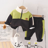 2-piece Toddler Boy Color-block Patchwork Stand Up Collar Zip-up Jacket & Matching Pants  Green
