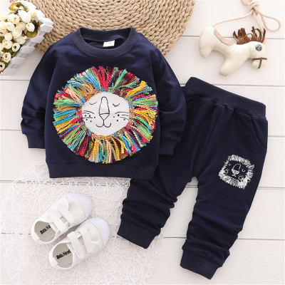 Infant and toddler spring three-dimensional lion head round neck long-sleeved suit