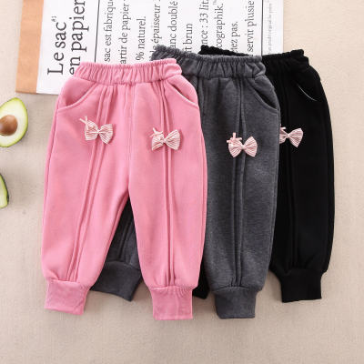 Toddler Girl Pure Cotton Solid Color Bowknot Decor Pants