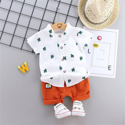Sommermode für Kleinkinder und Kleinkinder im Strandstil, Allover-Kaktus-Hemd, kurzärmliger Anzug
