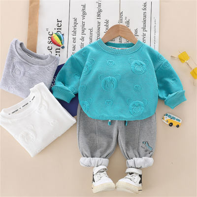 Toddler Solid Color Bear Printed Sweater & Pants
