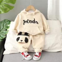 Felpa con cappuccio stampata con lettera da bambino in 2 pezzi e pantaloni stile panda  Beige