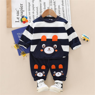 Toddler Boy Bear Pattern Color-block Top & Pants
