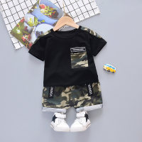 Baby Boy Color-block Short-sleeve T-shirt & Camouflage Shorts  Black