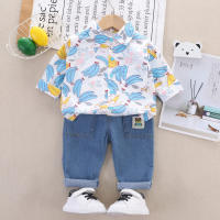 2-piece Toddler Boy Allover Banana Printed Shirt & Denim Pants  Blue