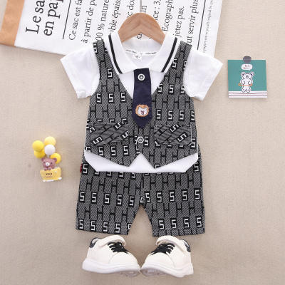 2-piece Toddler Boy Pure Cotton 2 in 1 Patchwork Short Sleeve Polo Shirt & Matching Shorts