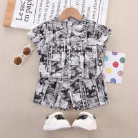 2-piece Toddler Boy Pure Cotton Tie Dyed Short Sleeve Shirt & Matching Shorts  Gray