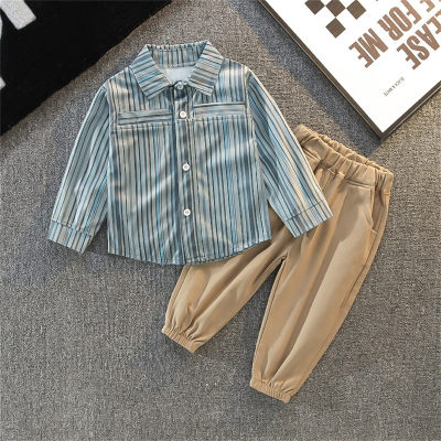 2-piece Toddler Boy Striped Button-down Shirt & Solid Color Pants