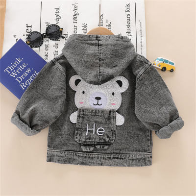 Baby Letter Bear Printed Hooded Denim Jacket