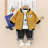 Baby Top & Bear Printed Jacket & Pants  Yellow
