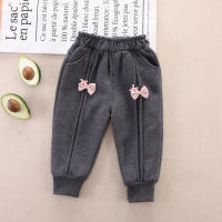 Toddler Girl Pure Cotton Solid Color Bowknot Decor Pants  Gray