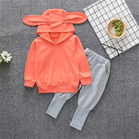 2-piece Toddler Boys Solid Color Cute Ears Hoodie & Solid Color Sweatpants  Orange