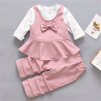 3-piece Toddler Girl Polka Dot Print Top & Solid Color Bow Embellish Sleeveless Top & Matching Pants  Pink
