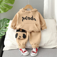 2-piece Toddler Boy Letter Printed Hoodie & Panda Style Pants  Khaki