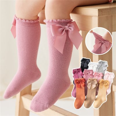 Baby Solid Color Bowknot Knee-High Stockings