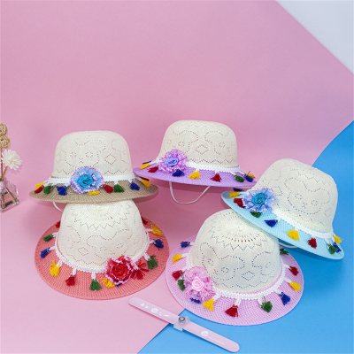 Sombrero de paja de flores de colores para niños pequeños