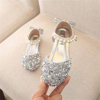 2023 summer Korean version girls princess casual shoes performance dance shoes small and medium-sized children's leather shoes single shoes sequined children's shoes  Silver