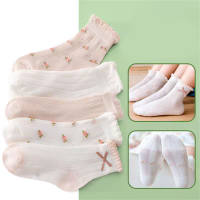5PCS Children's Socks Women's Spring and Summer Thin Mesh Korean Style Sports Socks for Boys and Girls  Pink