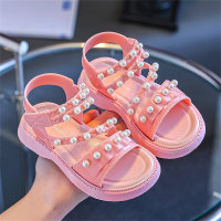 2024 New Girls Sandals Non-slip Breathable Cute Pearl Outerwear Beach Shoes Children Girls Princess Sandals  Pink
