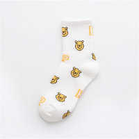 Pink socks women's mid-calf ins trendy and versatile autumn and winter Korean cute bear sweet and versatile student sports socks  Multicolor